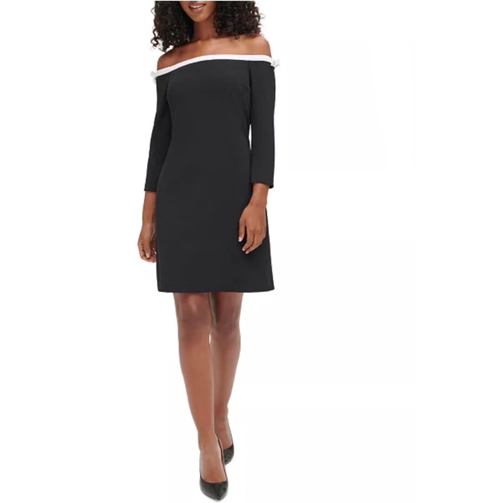 KARL LAGERFELD Off The Shoulder Dress Black Scuba Crepe Size 14